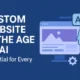 Custom website in the age of AI illustration showing website design, AI technology, and branding elements.