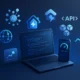 Laptop and smartphone with icons for AI, PWA, API, CDN and performance metrics — feature image for Web Development Trends 2025.